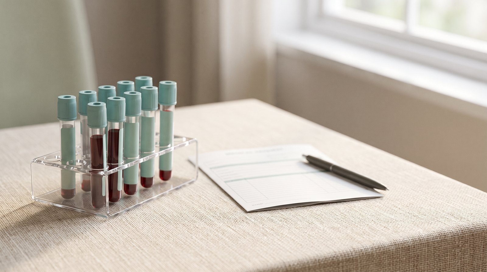 Blood sample tubes on a table