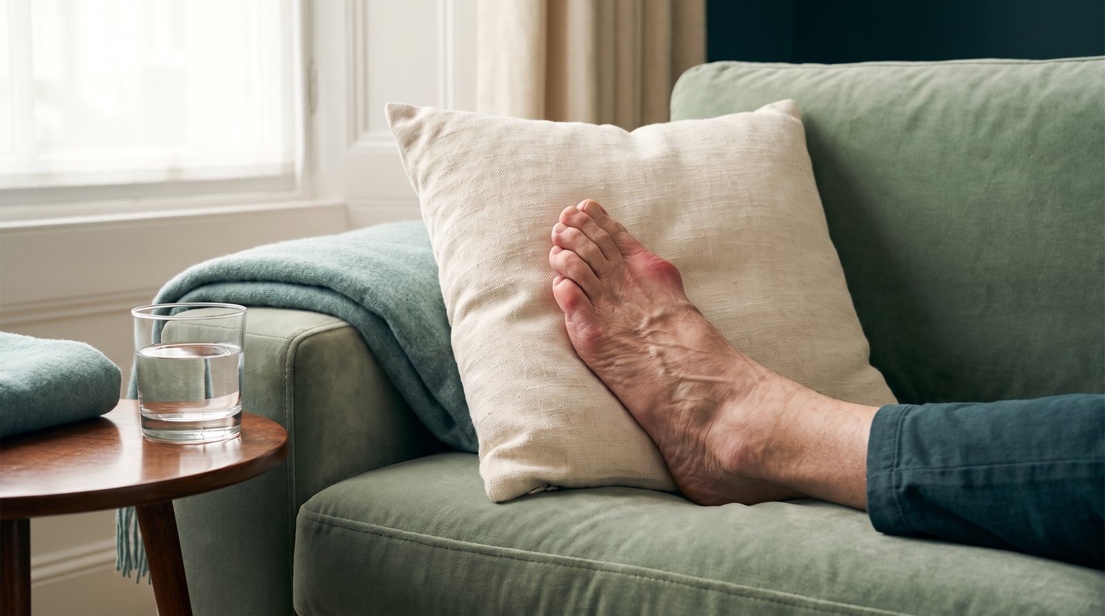Foot resting on a cushion