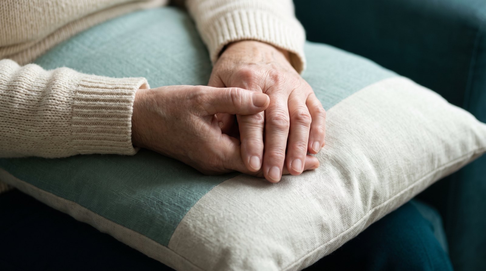Hands resting on a cushion