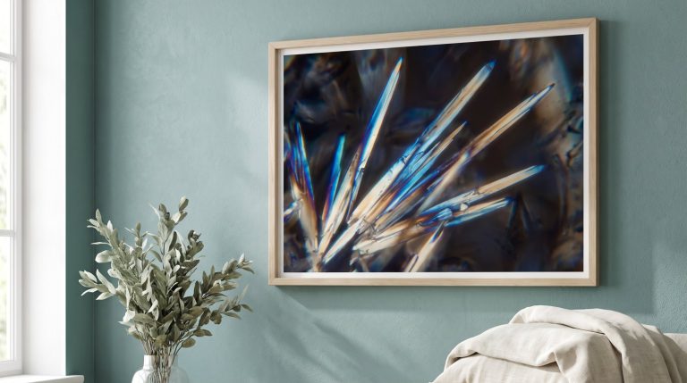 Framed picture of crystals in a consulting room